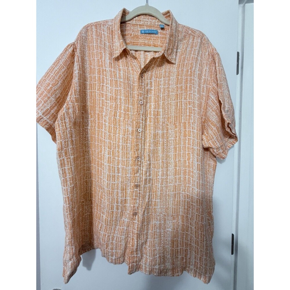 Mens Linen Tori Richard Hawaiian Short sleeve Hawaiian shirt orange tribal 2XL